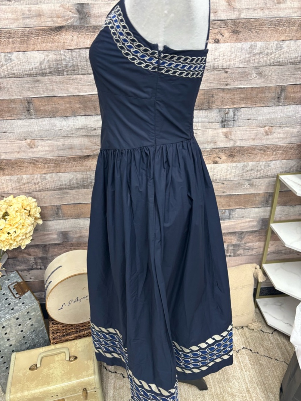 Tuckernuck Navy Spaghetti-Strap Embroidered Small - Picture 2 of 5